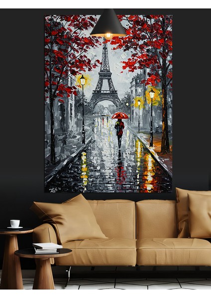 Kırmızı Şemsiyeli Paris Dekoratif Kanvas - Mdf Ahşap Tablo modelleri