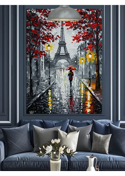 Kırmızı Şemsiyeli Paris Dekoratif Kanvas - Mdf Ahşap Tablo indirimleri