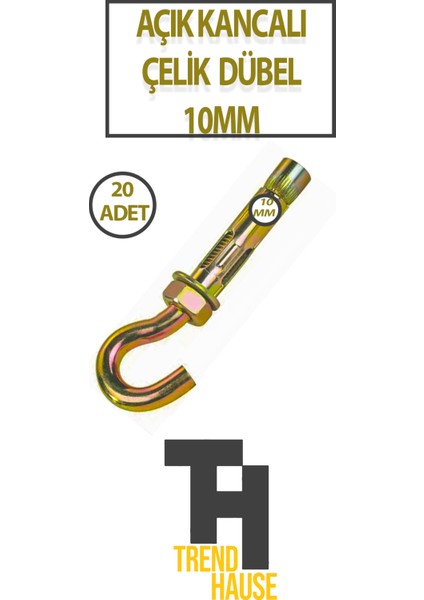 Açık Kancalı Çelik Dübel 10 mm 20 Adet fiyatları