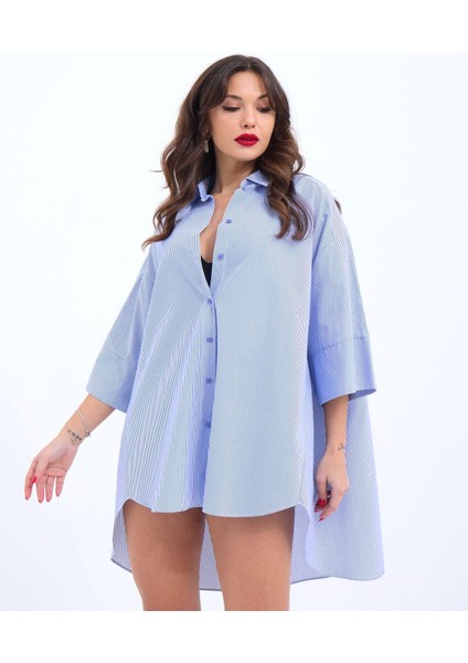 4328 Gömlek-Mavi Beyaz Çizgili