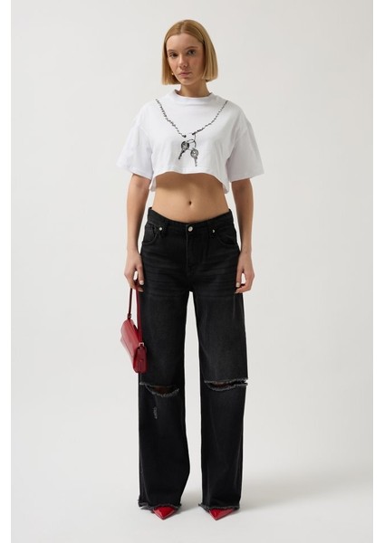 Baskılı Crop T-Shirt