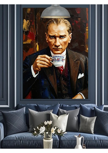 Fincan Tutan Atatürk Dekoratif Kanvas - Mdf Ahşap Tablo fiyatları