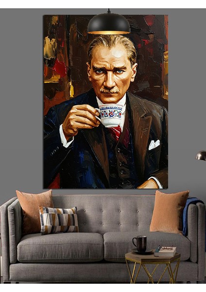 Fincan Tutan Atatürk Dekoratif Kanvas - Mdf Ahşap Tablo modelleri