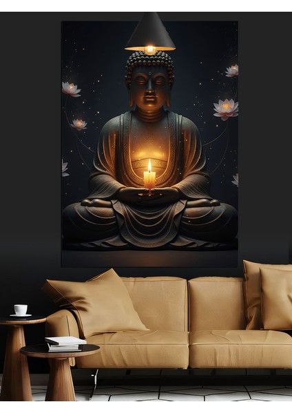 Işık Tutan Buda Dekoratif Kanvas - Mdf Ahşap Tablo