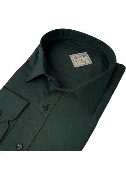 Linen Keten Klasik %100 Cotton Uzun Kollu Terletmeyen Koyu Yeşil Gömlek (Regular Kalıp) fiyatları
