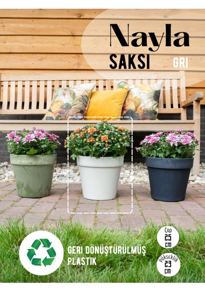 Nayla Gri Plastik Saksı 25X23CM