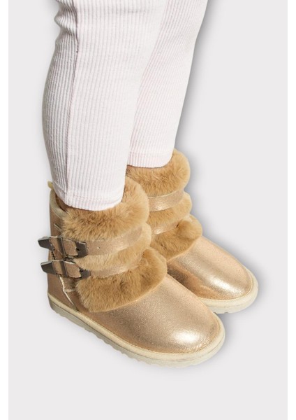 Içi Kürklü Çift Kemerli Kadın Bot Bronz