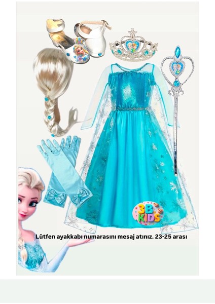 Karlar Ülkesi Peruklu Elsa Elbise Kostüm Takımı - Elsa Tasarım Topuklu Ayakkabı