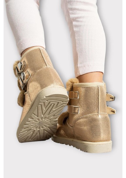 Içi Kürklü Çift Kemerli Kadın Bot Bronz modelleri