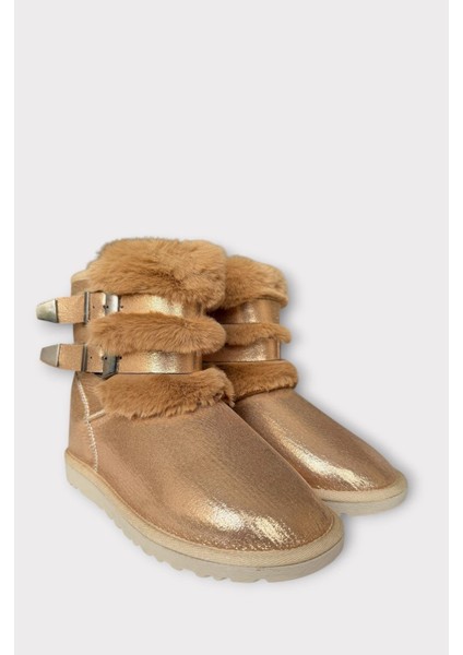 Içi Kürklü Çift Kemerli Kadın Bot Bronz fırsatları