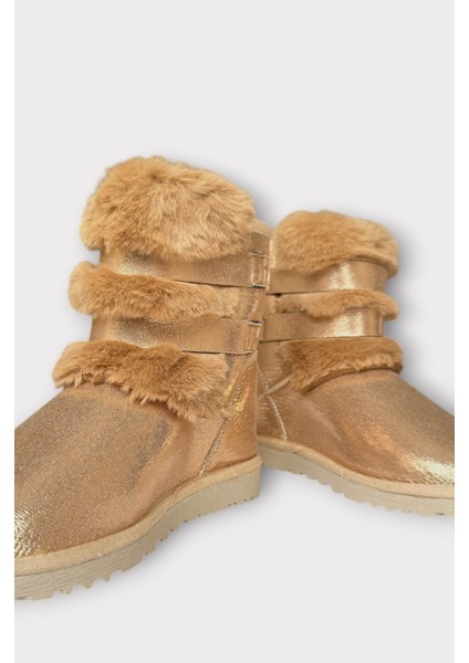 Içi Kürklü Çift Kemerli Kadın Bot Bronz indirimleri