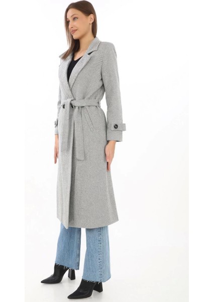 Astarlı Balık Sırtı Kaşmir Kaşe Kaban - Gri