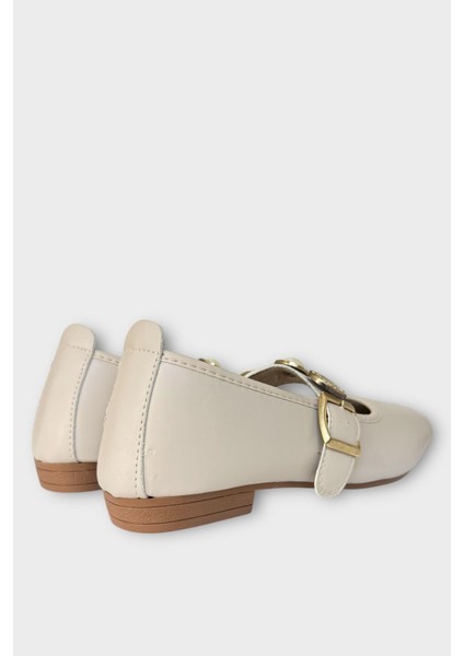 Kadın Inci ve Mühür Aksesuar Bantlı Babet Krem modelleri