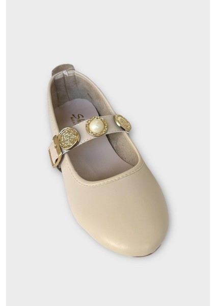 Kadın Inci ve Mühür Aksesuar Bantlı Babet Krem fırsatları