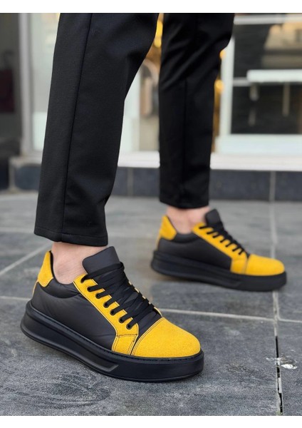 KB-X46 Kuback Siyah Sarı Yüksek Siyah Taban Günlük Spor Ayakkabı modelleri