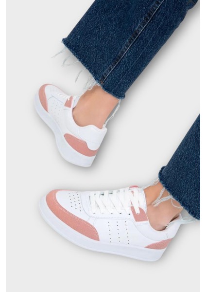 Unisex Düz Hafif Taban Günlük Sneaker Ayakkabı BEYAZ - PUDRA