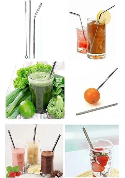 2 Li Paslanmaz Çelik Pipet + Temizleme Fırçası