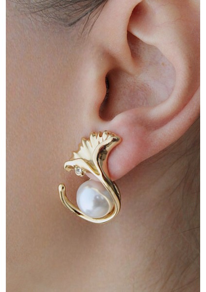 Vıp Çelik Incili Taş Detaylı Yaprak Model Küpe