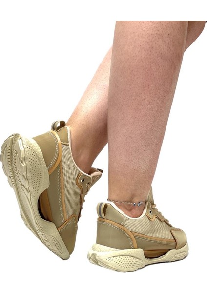 Yüksek Taban Kadın Spor Ayakkabı Sneaker Bej10