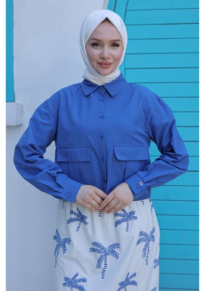 Etekli Çiçek Desenli Ceketli Ikili Takım Indigo 24YT685