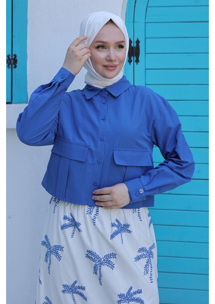 Etekli Çiçek Desenli Ceketli Ikili Takım Indigo 24YT685