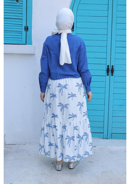 Etekli Çiçek Desenli Ceketli Ikili Takım Indigo 24YT685