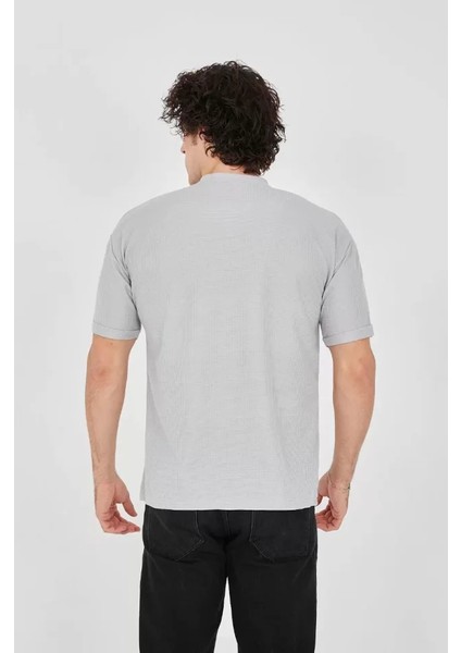 Unisex Waffle Kumaş Rahat Kol T-Shirt - Boyalı Gri fırsatları