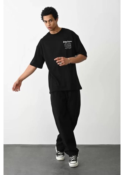 Unisex Baskılı Oversize T-Shirt - Siyah modelleri
