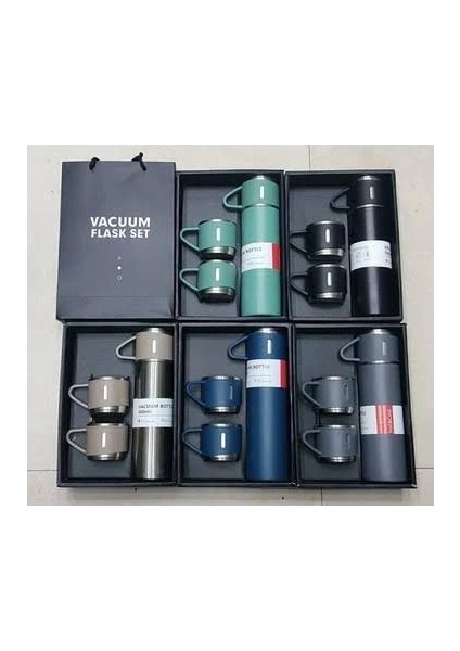 Bilger Vacuum Flask Set Üç Bardaklı Kutulu Termos Seti 500 ml