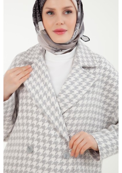 ARMİNE TREND Kaz Ayağı Desenli Ceket ve Etekli İkili Takım-Gri 23KT616