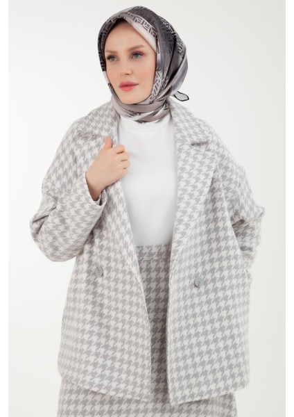 ARMİNE TREND Kaz Ayağı Desenli Ceket ve Etekli İkili Takım-Gri 23KT616