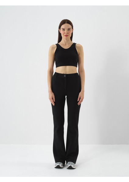 Kadın Siyah Pamuk Dokulu Regular Fit Sweat Pantolon