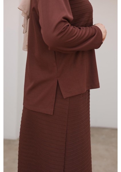 Yarım Fermuarlı Etekli Ikili Takım Kahverengi 24KT642