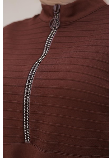 Yarım Fermuarlı Etekli Ikili Takım Kahverengi 24KT642