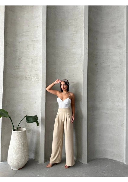 Pileli Keten Pantolon S255046