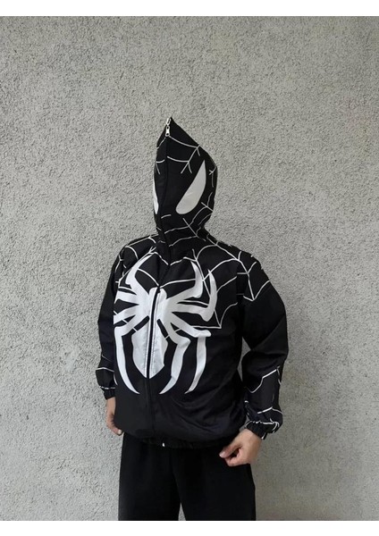 Unisex Uzun Kollu Kapşonlu Rüzgarlik - Siyah fiyatları