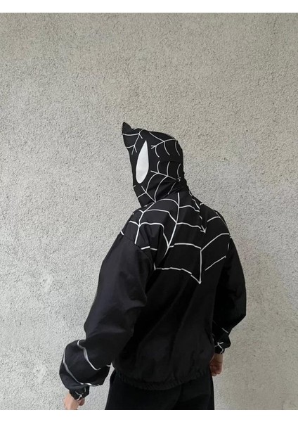 Unisex Uzun Kollu Kapşonlu Rüzgarlik - Siyah fırsatları