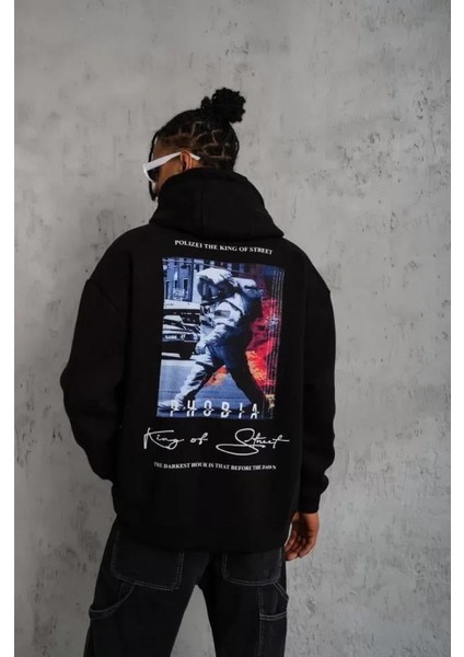 Erkek Astronot Baskılı Kapüşonlu Sweat - Siyah fiyatları