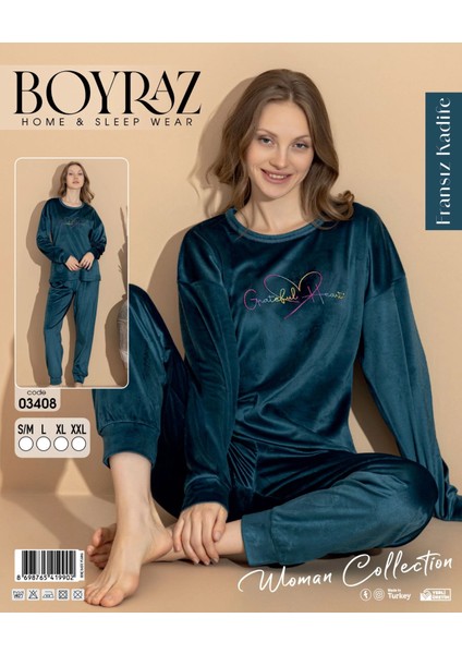 Boyraz 03408 Fransız Kadife Kumaş Uzun Kol Pijama Takımı