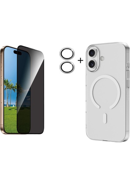 Iphone 17 Şeffaf Mika Magsafe Kılıf + Antistatik Hayalet Ekran Koruyucu + Kamera Koruyucu Gümüş
