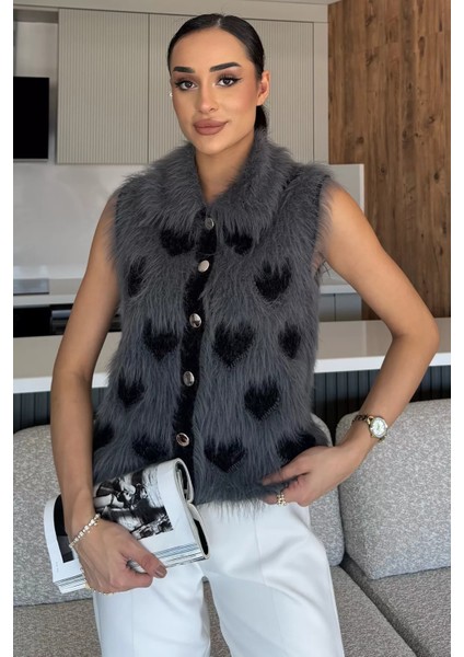 Sakallı Kalpli Kadın Triko Yelek (S-M-L Uyumludur) P-00018369 fiyatları