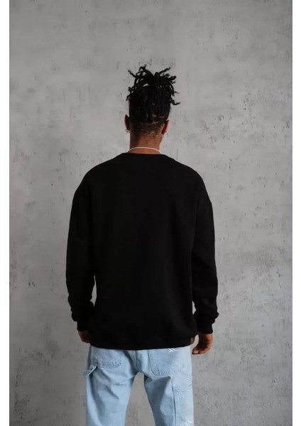 Erkek Düz Bisiklet Yaka Sweat - Siyah fırsatları