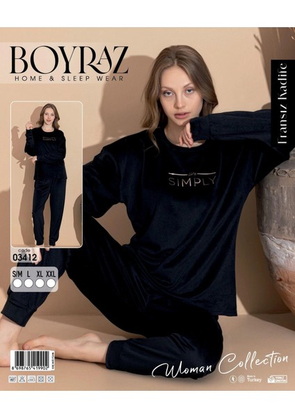 Boyraz 03412 Fransız Kadife Kumaş Uzun Kol Pijama Takımı