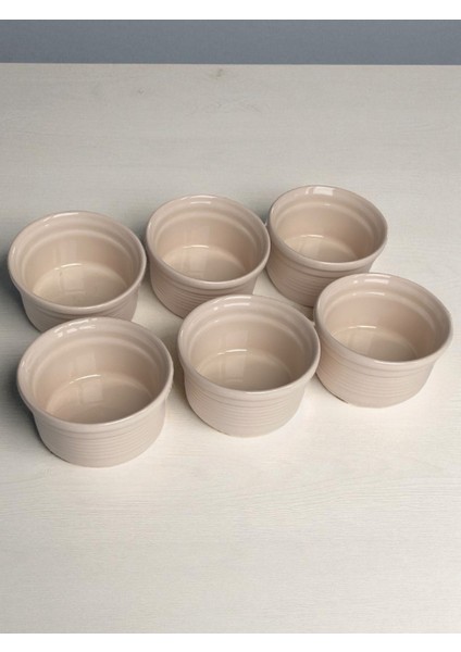6 Adet Seramik Sufle Kabı Beyaz Çapı 9 CM