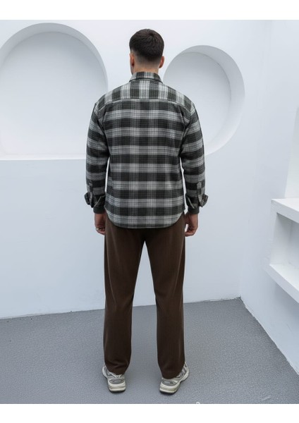 Erkek Haki Oversize Kışlık Ekose Gömlek Pamuk Flanel Kumaş modelleri