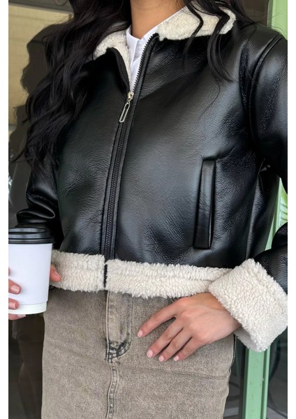 Içi Peluşlu Kadın Suni Deri Mont P-00018396 fırsatları