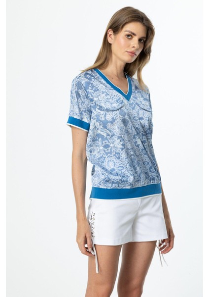 56593 Onteks Ribanalı Önü Cepli V Yaka Bluz fiyatları