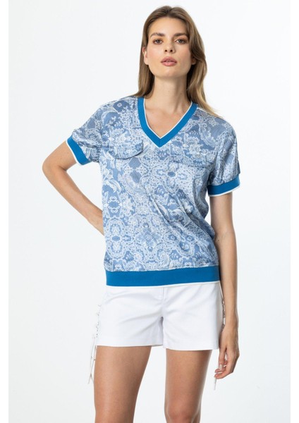 56593 Onteks Ribanalı Önü Cepli V Yaka Bluz modelleri