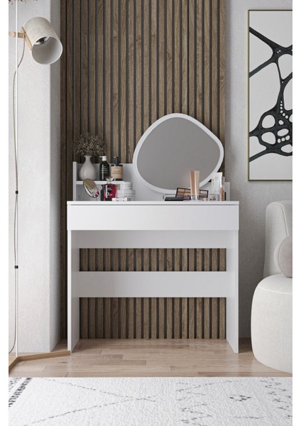 Harmony Tek Çekmeceli Makyaj Masası (Amorf Aynalı)