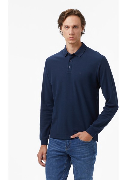 Erkek Lacivert Classic Fit Uzun Kollu Polo Yaka T-Shirt K57351T.4NV